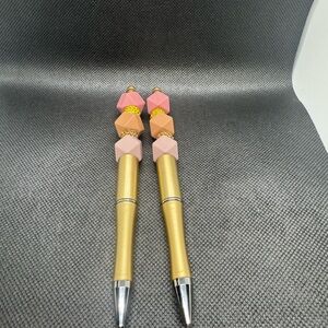 Gold and Pink Beaded Pens